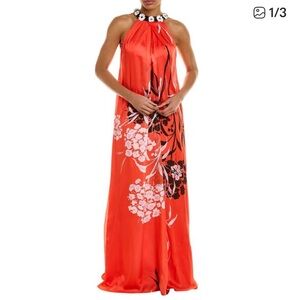 Teri Jon By Rickie Freeman Tangerine Halter Gown Caftan NWT Size 4